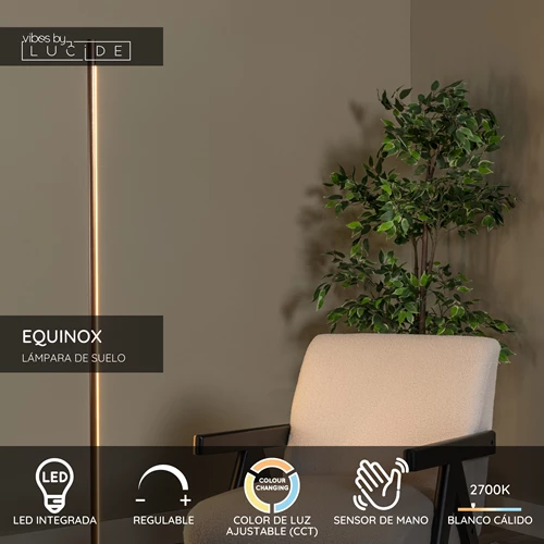 Lucide EQUINOX - Lámpara de suelo - LED Regul. - CCT - 1x26W 2700K/4000K - Sensor de movimiento de mano - Café | Vibes - USP